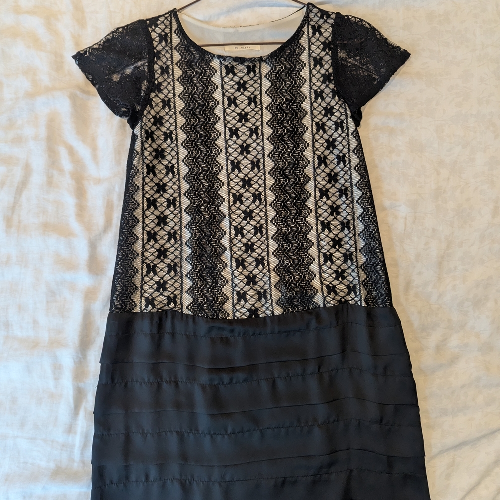 Short-sleeve Lace-trimmed Satin Dress